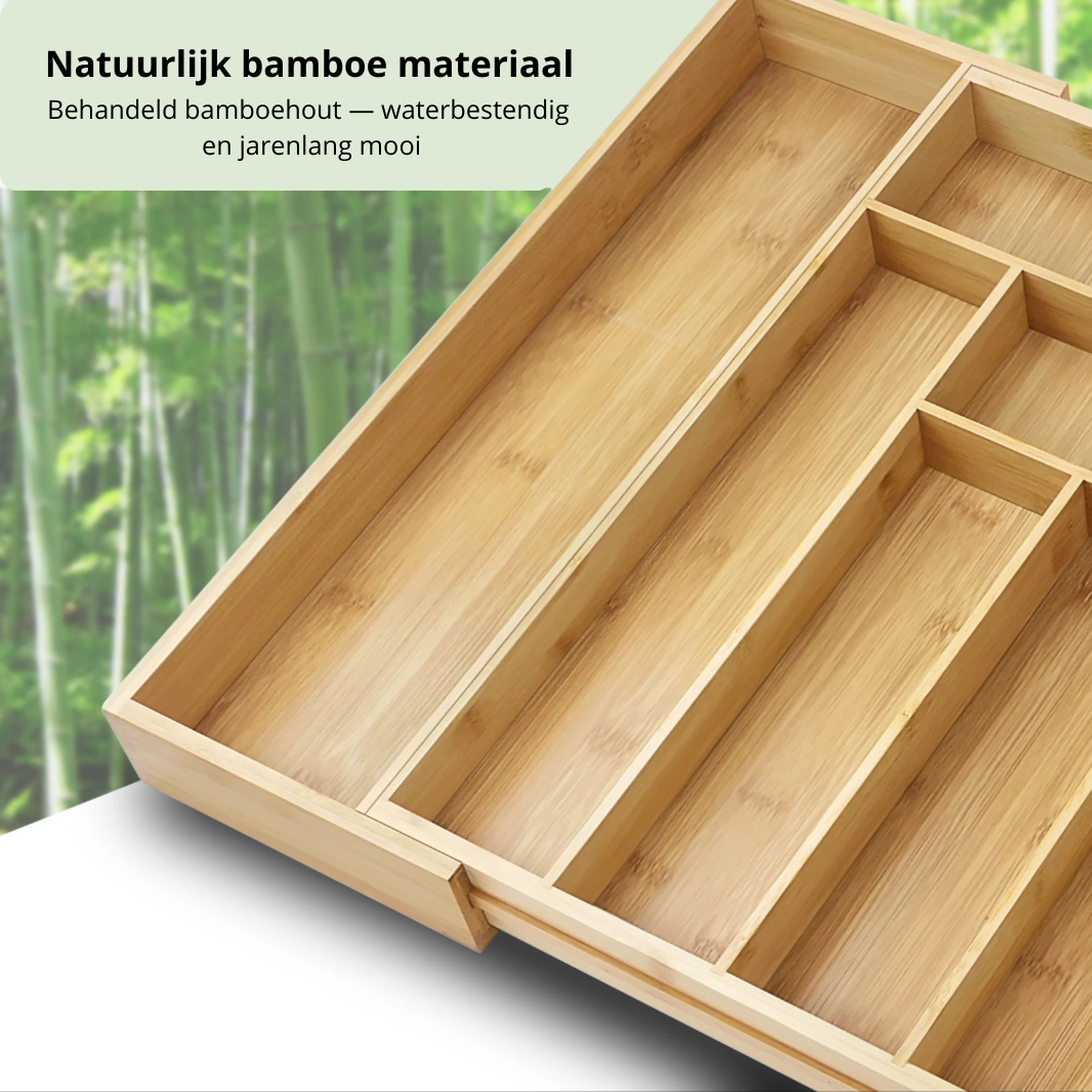 Uitschuifbare Bestekorganizer Bamboe – Past in Elke Lade (32-52cm)