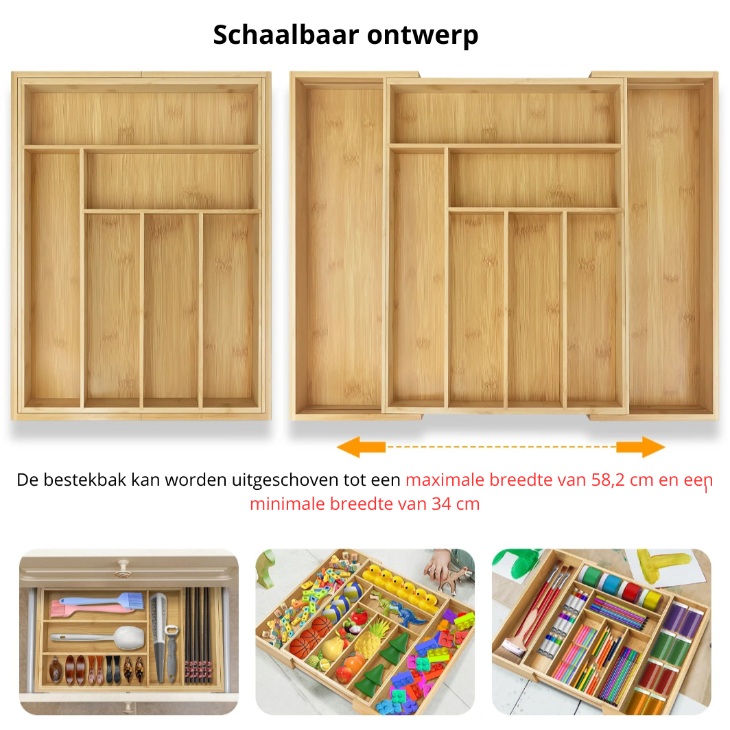 Uitschuifbare Bestekorganizer Bamboe – Past in Elke Lade (32-52cm)